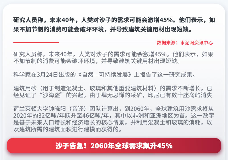 沙子告急！2060年全球需求飆升45%